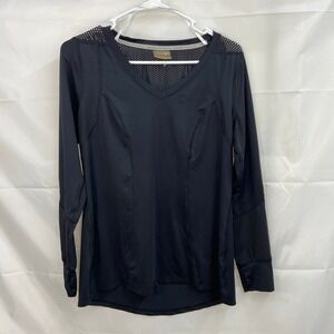 EUC Calvin Klein women's black performance quick dry thumb cutout mesh vneck top